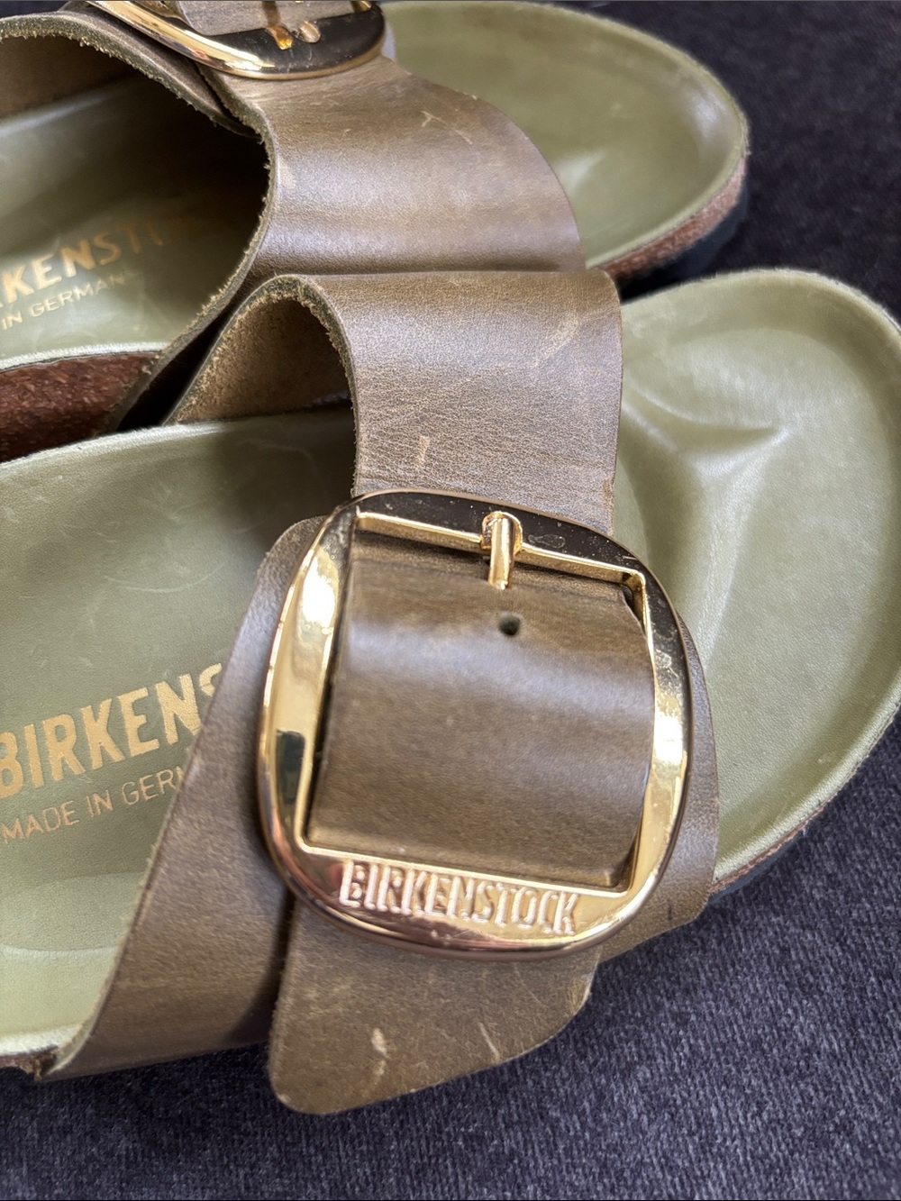 Birkenstock Madrid Big Buckle Mud Green Leather Slide Sandal 37 Narrow US 6 6.5 - Picture 11 of 13